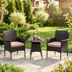 3 Piece Patio Furniture Set Outside Bistro Set for Porch-Beige
