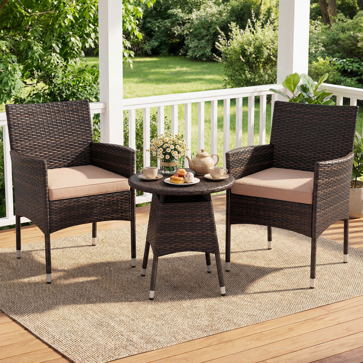 3 Piece Patio Furniture Set Outside Bistro Set for Porch-Beige