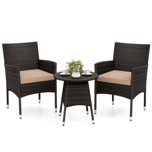 3 Piece Patio Furniture Set Outside Bistro Set for Porch-Beige