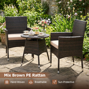 3 Piece Patio Furniture Set Outside Bistro Set for Porch-Beige