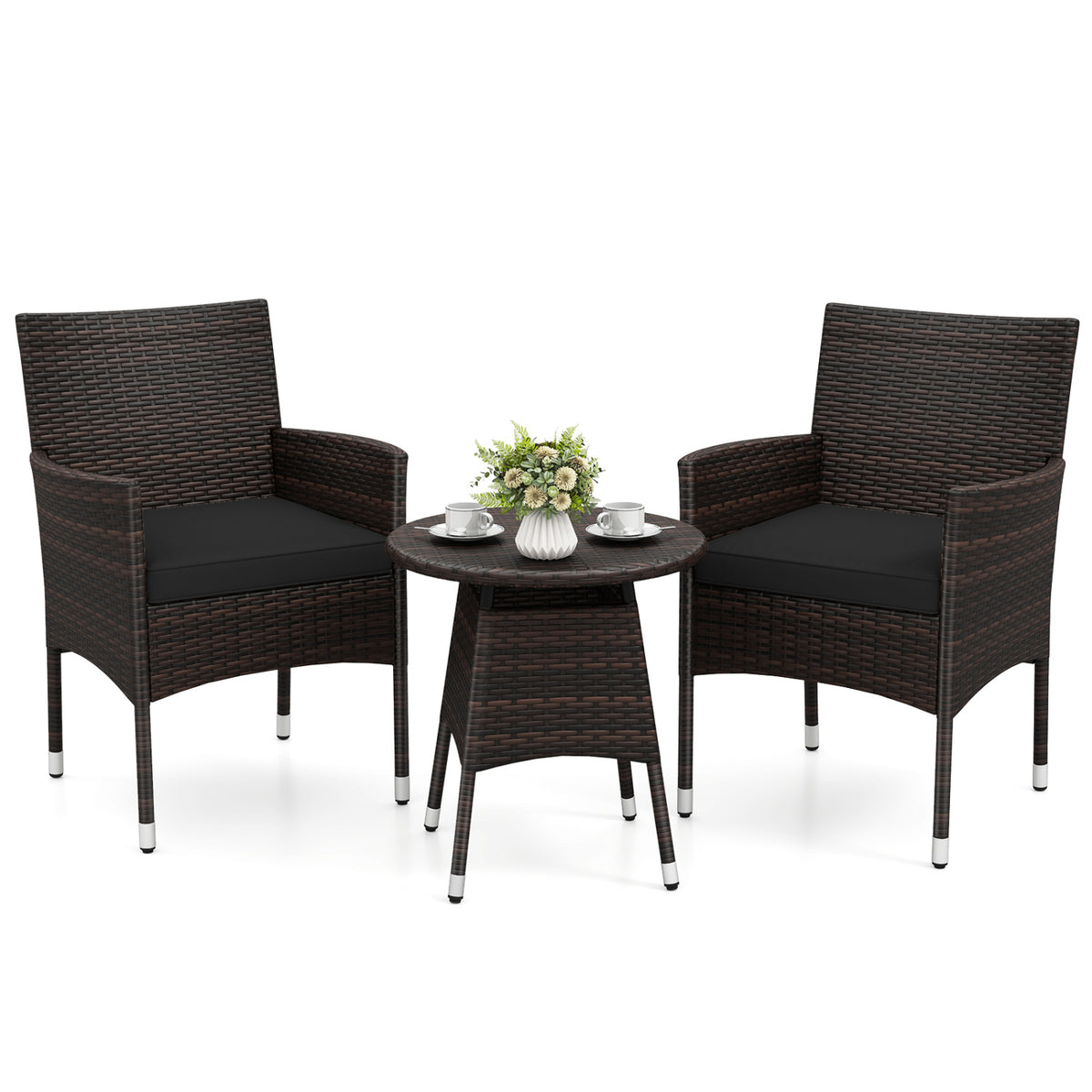 3 Piece Patio Furniture Set Outside Bistro Set for Porch-Black