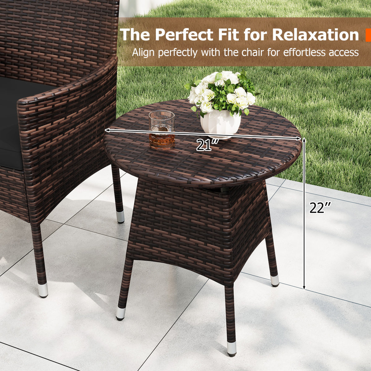 3 Piece Patio Furniture Set Outside Bistro Set for Porch-Black