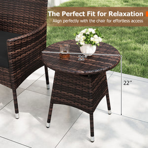 3 Piece Patio Furniture Set Outside Bistro Set for Porch-Black