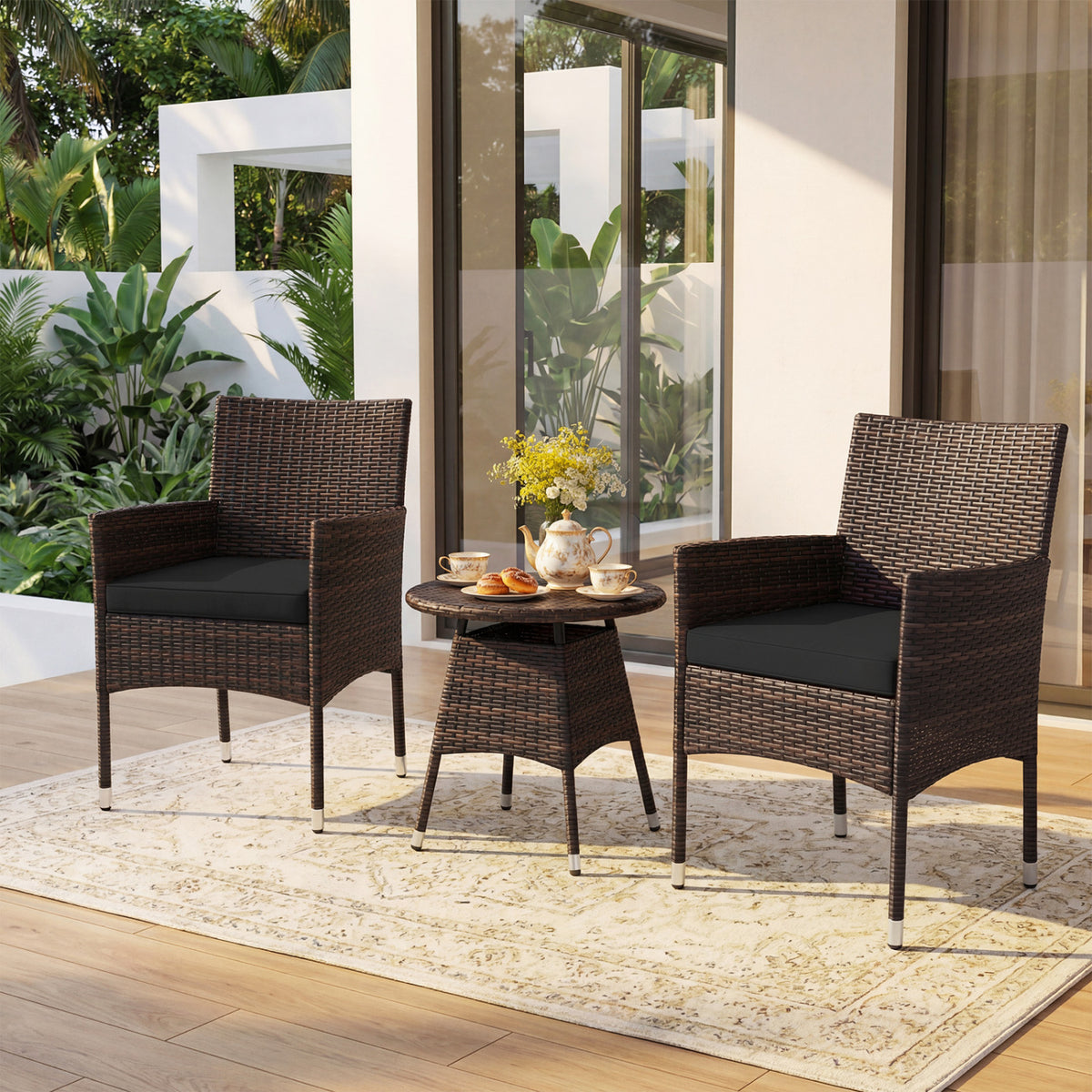 3 Piece Patio Furniture Set Outside Bistro Set for Porch-Black