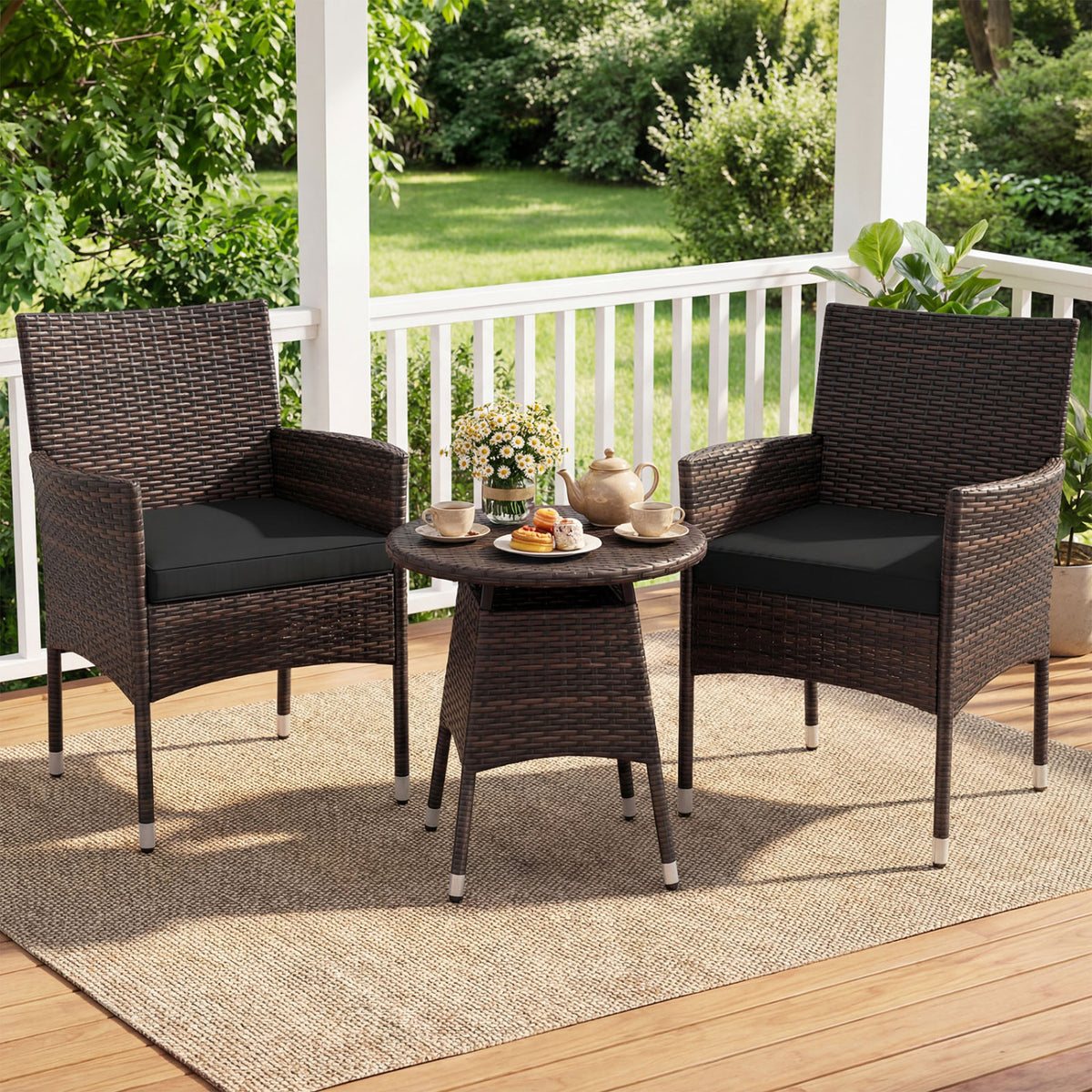 3 Piece Patio Furniture Set Outside Bistro Set for Porch-Black