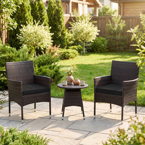 3 Piece Patio Furniture Set Outside Bistro Set for Porch-Black