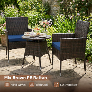 3 Piece Patio Furniture Set Outside Bistro Set for Porch-Navy