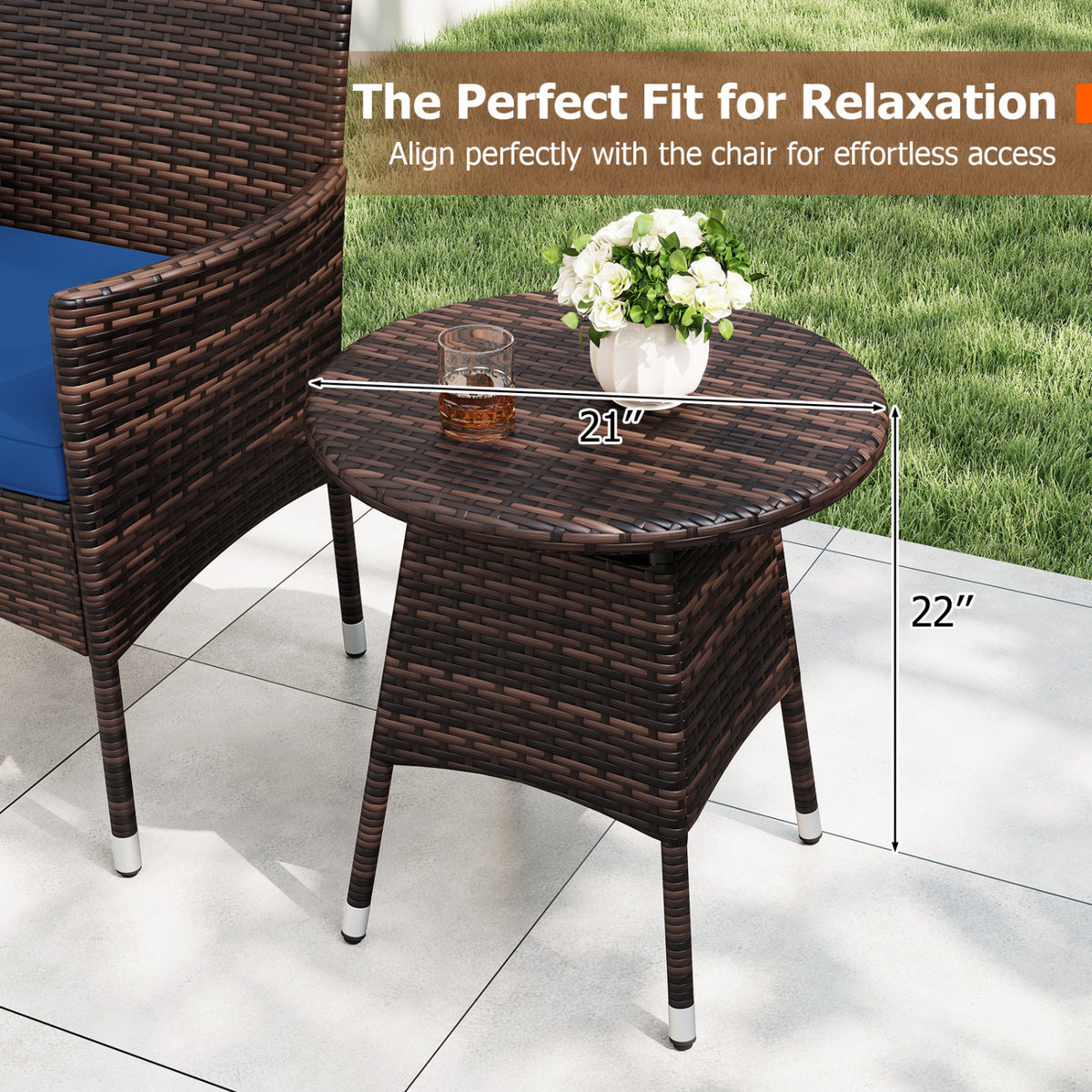 3 Piece Patio Furniture Set Outside Bistro Set for Porch-Navy