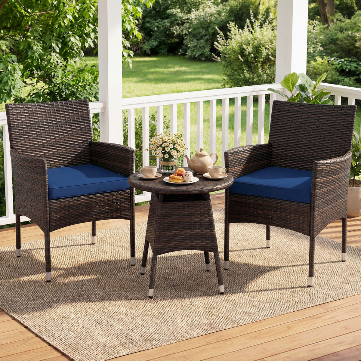 3 Piece Patio Furniture Set Outside Bistro Set for Porch-Navy