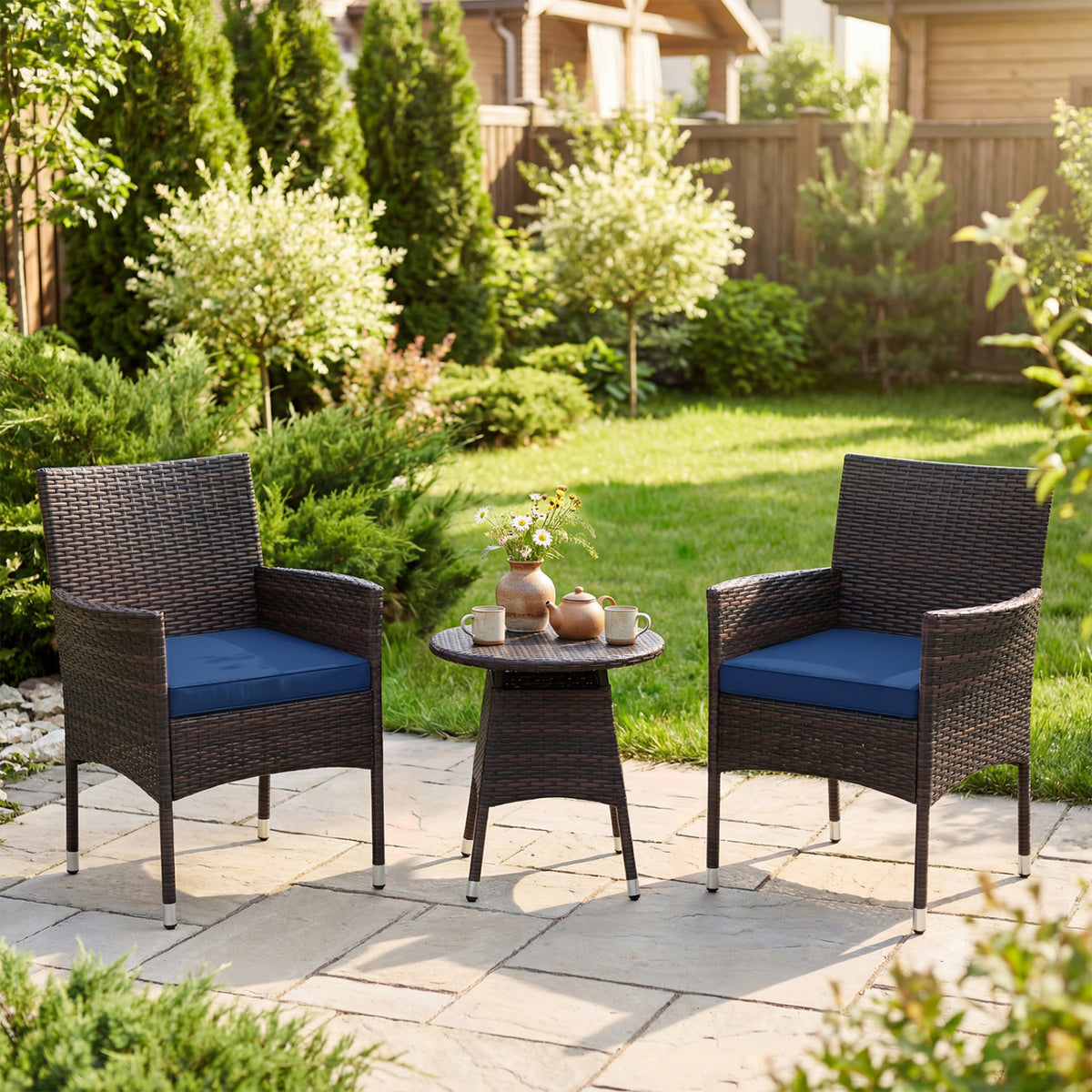 3 Piece Patio Furniture Set Outside Bistro Set for Porch-Navy