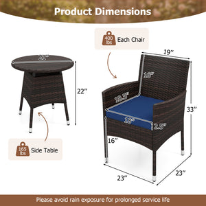 3 Piece Patio Furniture Set Outside Bistro Set for Porch-Navy