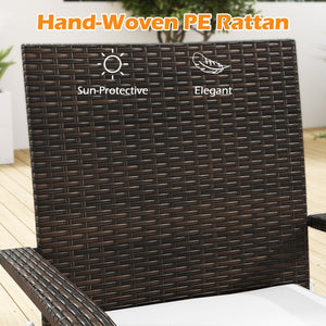 3-Piece Patio Furniture Set PE Rattan Wicker Chairs with Tempered Glass Top Table-White
