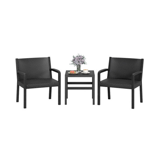 3 Piece Patio Furniture Set with 2 Modern Rattan Armchair and 25 Inch Squire Side Table-Black