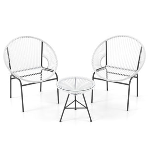 3 Pieces Patio Acapulco Furniture Bistro Set with Glass Table-White