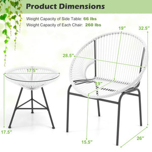3 Pieces Patio Acapulco Furniture Bistro Set with Glass Table-White