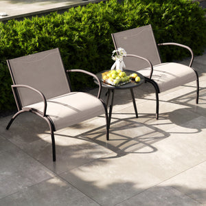 3 Piece Patio Metal Aluminum Wide Armchair and Table Set-Rusic Brown