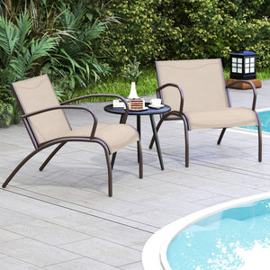 3 Piece Patio Metal Aluminum Wide Armchair and Table Set-Rusic Brown