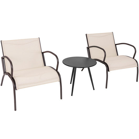3 Piece Patio Metal Aluminum Wide Armchair and Table Set-Rusic Brown