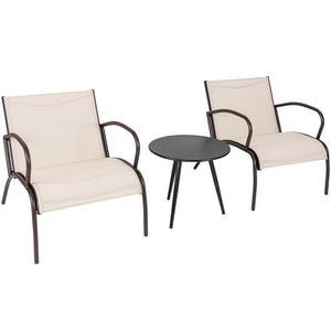 3 Piece Patio Metal Aluminum Wide Armchair and Table Set-Rusic Brown