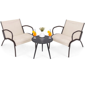 3 Piece Patio Metal Aluminum Wide Armchair and Table Set-Rusic Brown