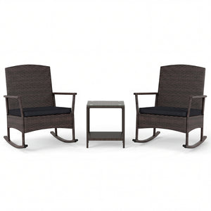 3 Piece Patio Rocking Bistro Set with 2-Tier Table-Black
