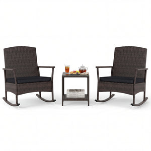 3 Piece Patio Rocking Bistro Set with 2-Tier Table-Black