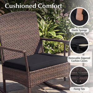 3 Piece Patio Rocking Bistro Set with 2-Tier Table-Black