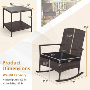 3 Piece Patio Rocking Bistro Set with 2-Tier Table-Black