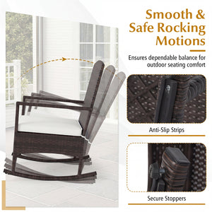 3 Piece Patio Rocking Set Wicker Rocking Chairs with 2-Tier Coffee Table-Off White