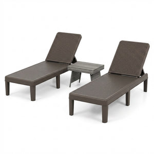 3-Piece Patio Set with 2 Adjustable Lounger Chairs and Rattan Side Table