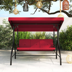 3-Piece Patio Swing with Canopy Removable Cushions and Side Pockets-Burgundy