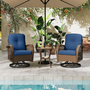 3 Piece Patio Swivel Rocker Set with Tempered Glass Side Table and Thick Cushions-Navy