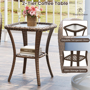3 Piece Patio Swivel Rocker Set with Tempered Glass Side Table and Thick Cushions-Navy