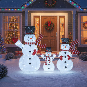 3-Piece Pre-Lit 3D Snowman Set with 270 LED Lights