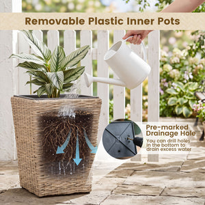 3-Piece Rattan Planter Box Kit with Removable Plastic Liners - Natural