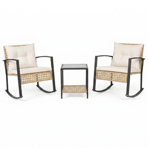 3-Piece Rattan Wicker Patio Conversation Set for Porch Balcony Garden Backyard-White