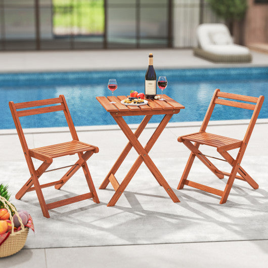 3 Piece Solid Wood Furniture Set with 2 Folding Chairs