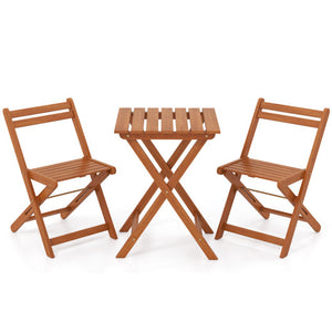 3 Piece Solid Wood Furniture Set with 2 Folding Chairs