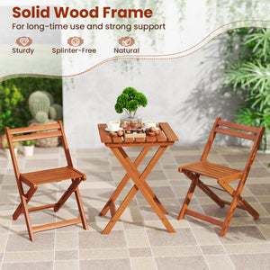 3 Piece Solid Wood Furniture Set with 2 Folding Chairs
