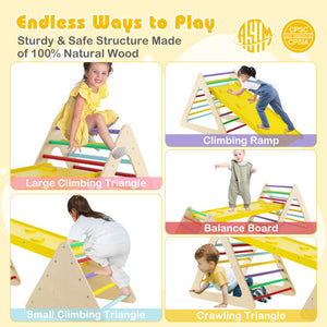 3 Piece Toddler Triangle Set Montessori with 2 Climbing Triangles and 1 Ramp-Colorful