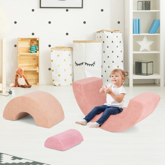 3 Piece Toddlers Climbing Toys Indoor Soft Play Equipment Playset-Pink