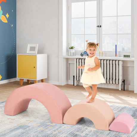 3 Piece Toddlers Climbing Toys Indoor Soft Play Equipment Playset-Pink