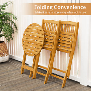 3 Pieces Acacia Wood Patio Folding Bistro Set with Soft Cushions-Navy