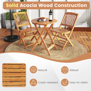 3 Pieces Acacia Wood Patio Folding Bistro Set with Soft Cushions-Black