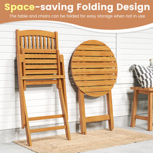 3 Pieces Acacia Wood Patio Folding Bistro Set with Soft Cushions-Black