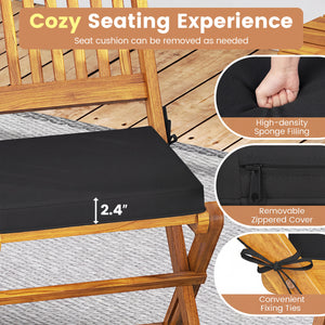 3 Pieces Acacia Wood Patio Folding Bistro Set with Soft Cushions-Black