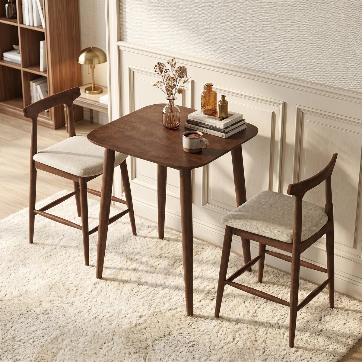 3 Pieces Bar Table and Chairs Counter Height Kitchen Table with 2 Bar Stools