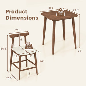3 Pieces Bar Table and Chairs Counter Height Kitchen Table with 2 Bar Stools