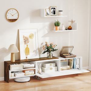 3 Pieces Farmhouse TV Stand for TVs up to 80 Inch with Cabinet and Compartments-White