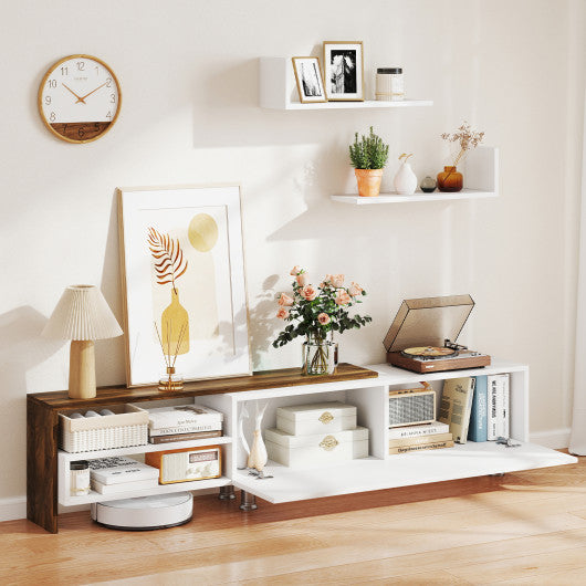 3 Pieces Farmhouse TV Stand for TVs up to 80 Inch with Cabinet and Compartments-White